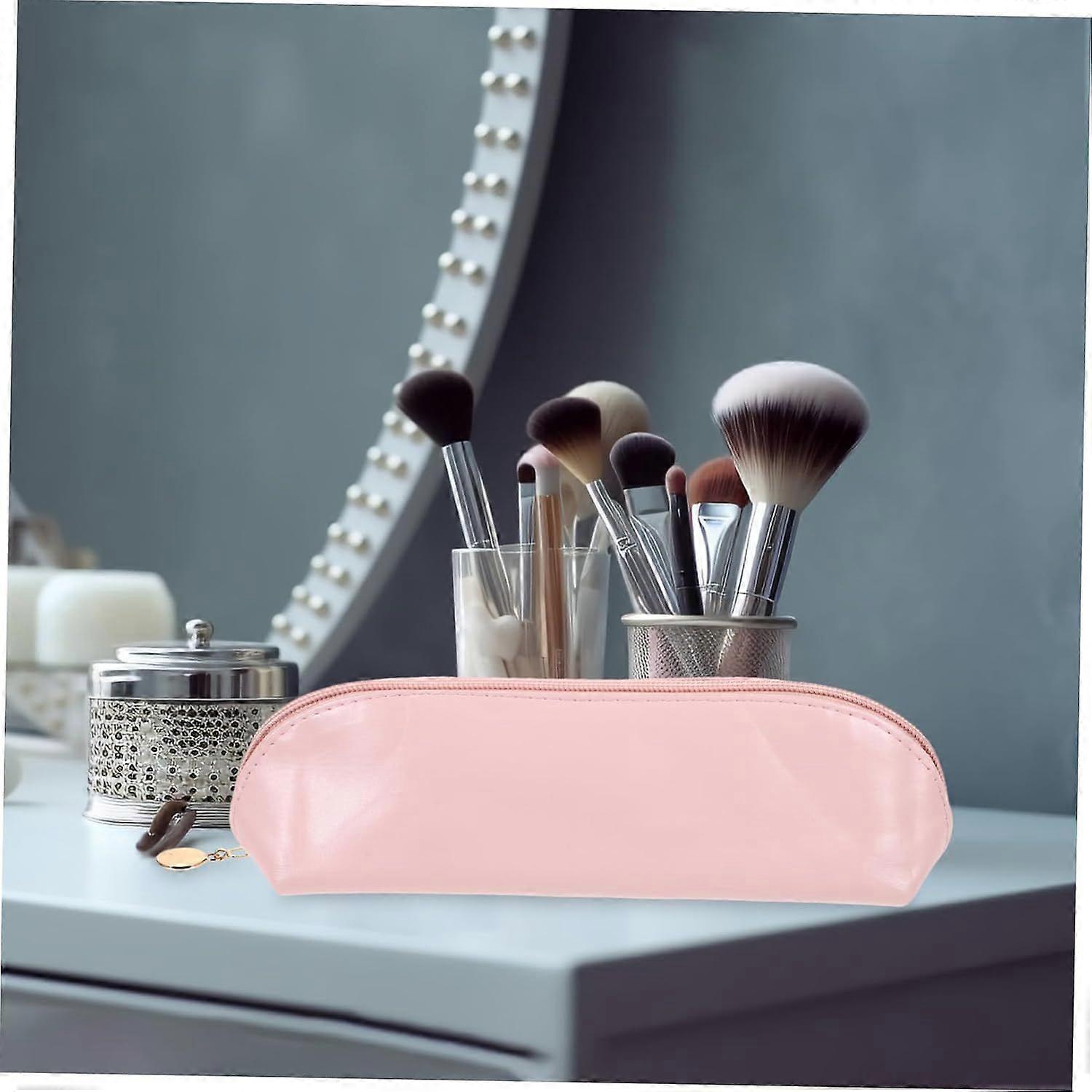 Makeup Bag Pink Pu Leather Compact Easy Carry Case