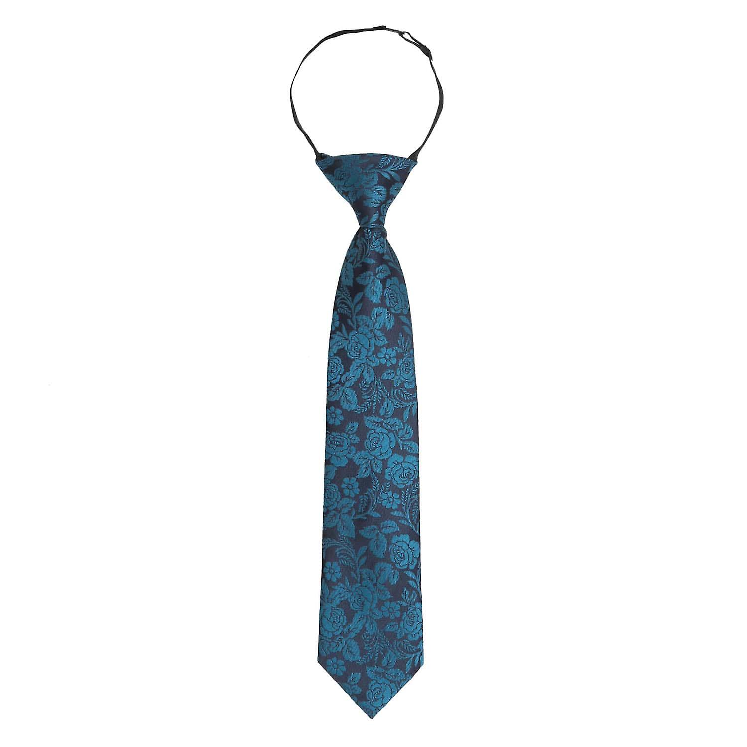 Teal Floral Rose Elasticated Tie for Boys