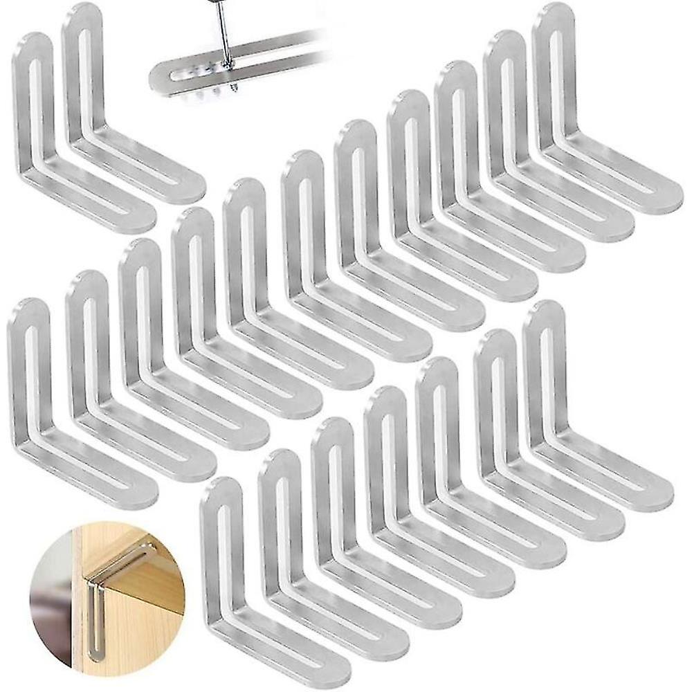 20 Pieces Stainless Steel Metal Fixing Bracket 48*48mm, Triangular Backet Active Angle Adjustable 90 L Type Corner Connector, Furniture Connector, For