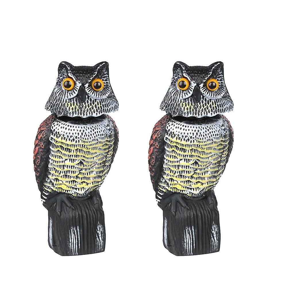 2pcs Large Realistic Owl Decoy w/ Rotating Head Bird Crow Scarer Scarecrow