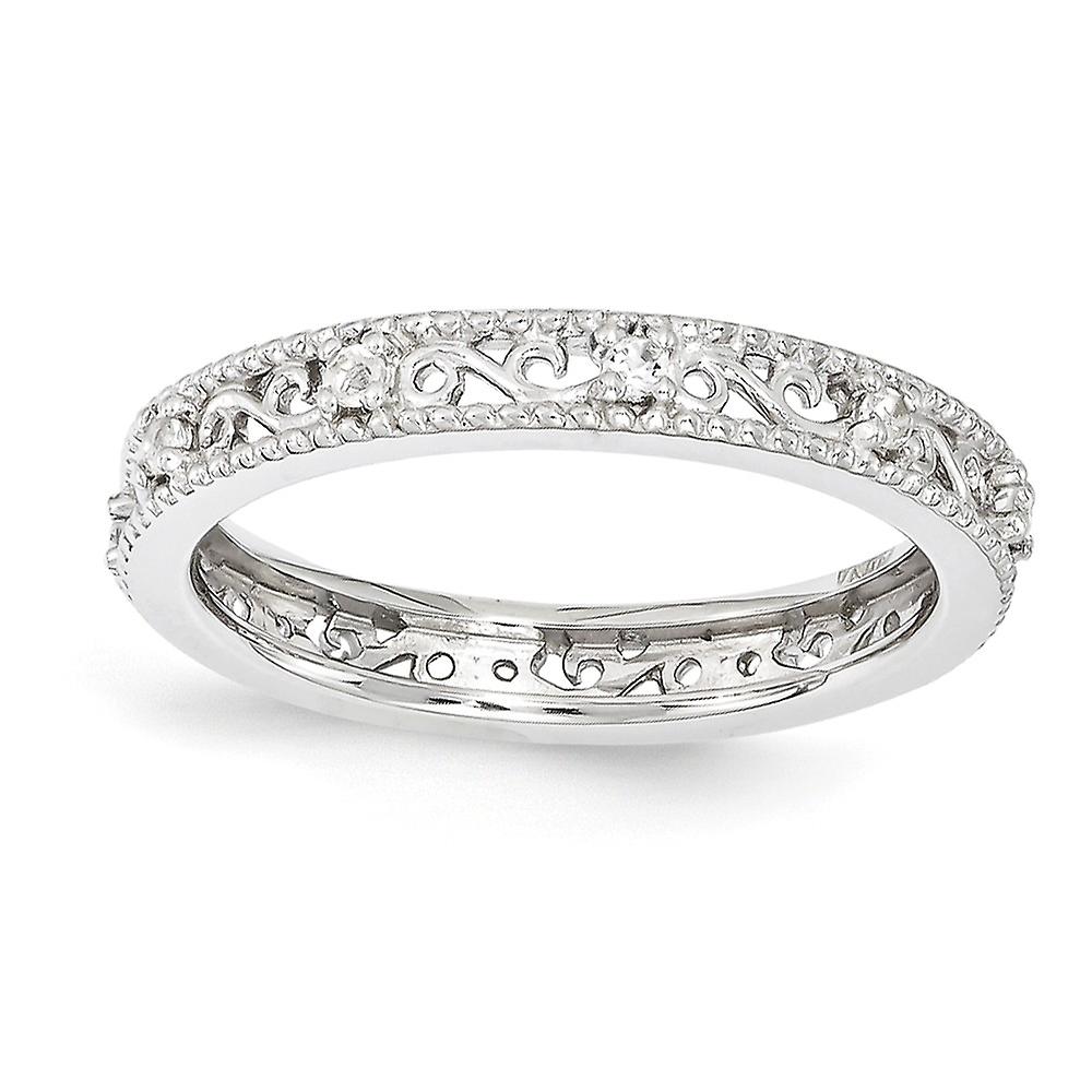 3mm 925 Sterling Silver Polished Prong set Stackable White Topaz Ring Stackable Ring for Women - Ring Size: 5 to 10