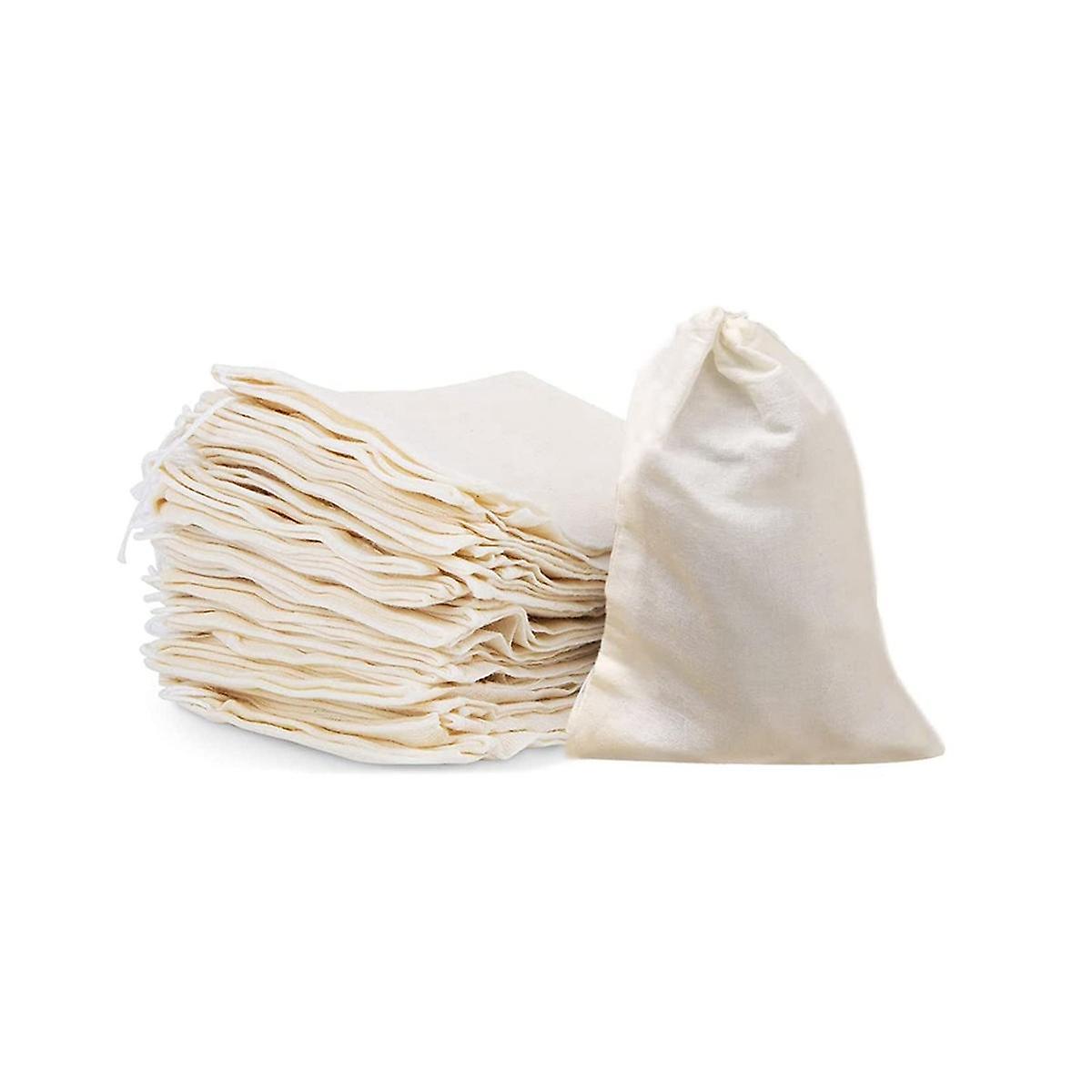 50 Pcs 4 x 6 Inches Cotton Muslin Bags, Reusable Drawstring Bags for Tea, Cheesecloth Sachet Bags f