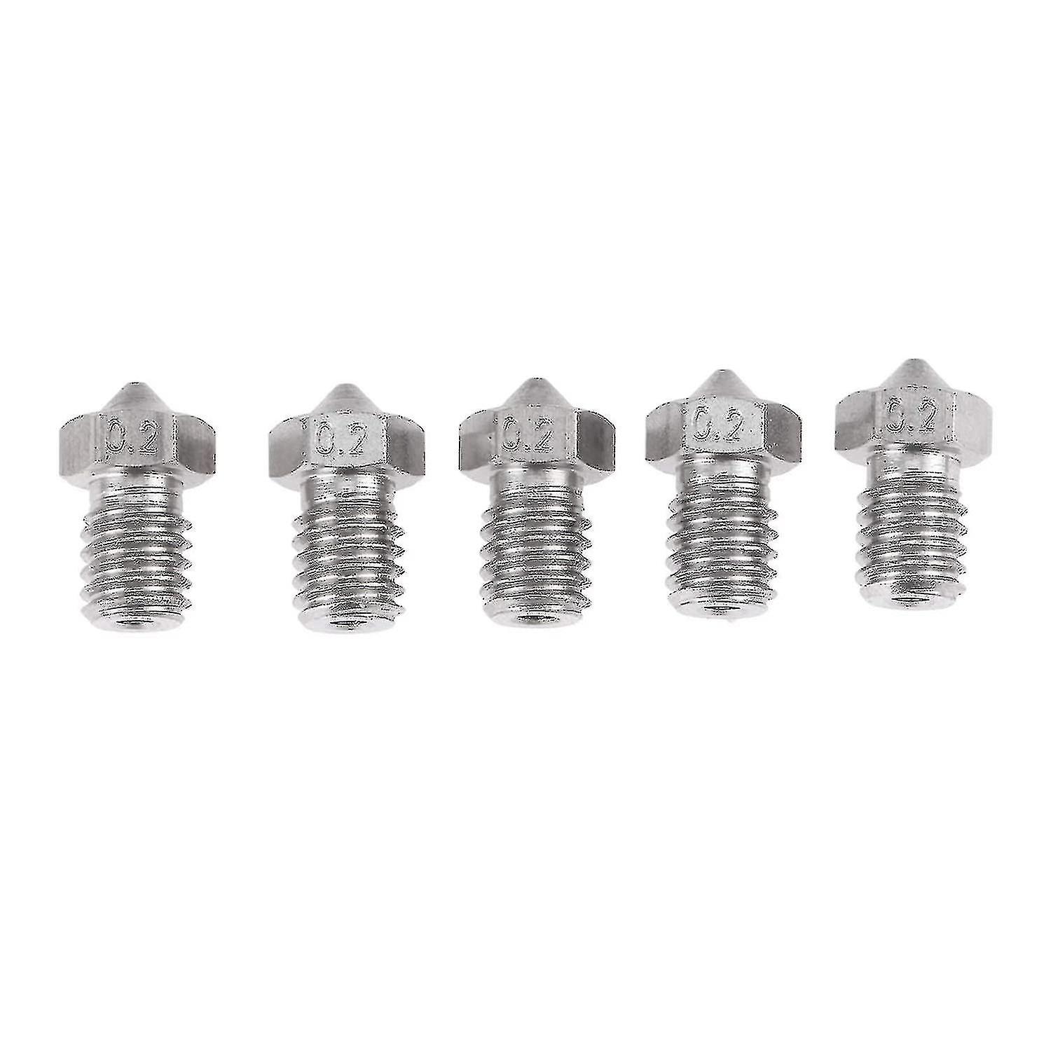 5-pack Stainless Steel Nozzles, M6 Thread Wear Resistant Pointed (0.2mm)
