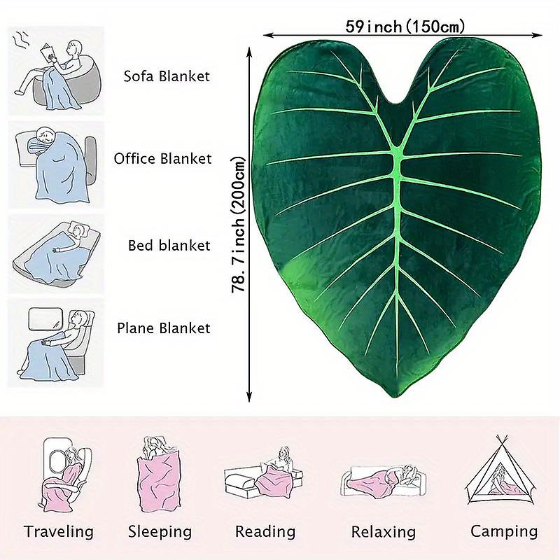 1pc Green Leaf Shape Blanket Warm Cozy Soft Throw Blanket For Couch Bed Sofa Travelling