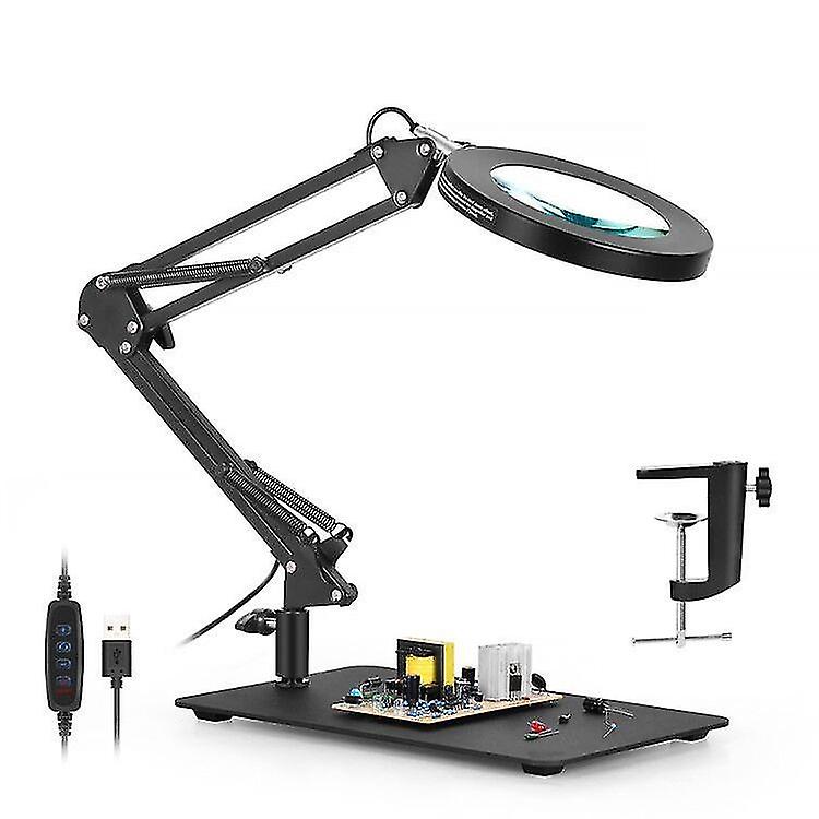 10X Magnifying Glass With Light, 2-in-1anti-tipping Base & Clamp Magnifying Lamp, 3 Color Modes Stepless Dimmable, Adjustable Swing Arm Lighted Magnif