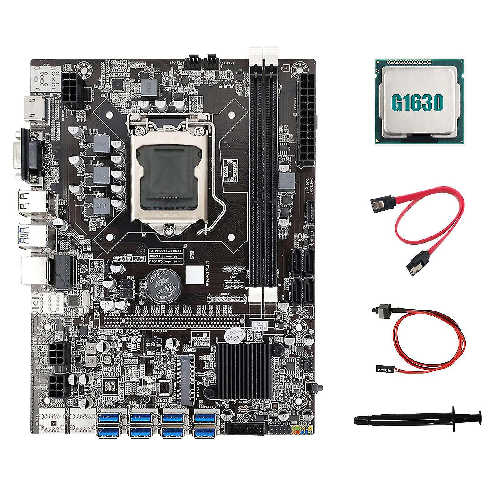 B75 Eth Mboard 8xpcie To Usb+g1630 Cpu+ Grease+sata Cable+s Cable A1155 M