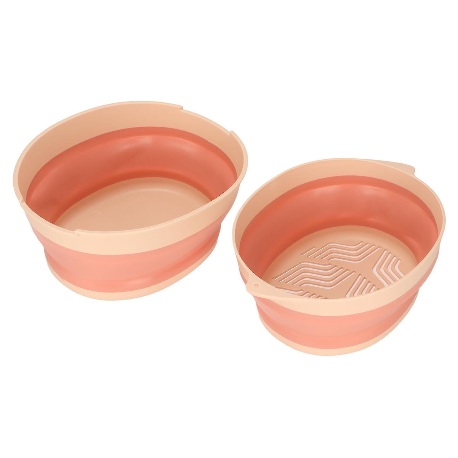 Double Layer Drain Basket Separate Design Foldable Portable Fruit Vegetable Storage Basket for Kitchen Outdoor Travel Pink Large