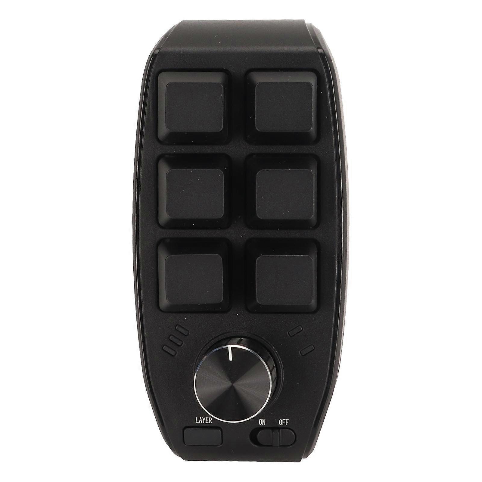 6 Key Mini Keypad with Knob Programmable Dual Mode Connection General One Handed Mechanical Keypad for Gaming Black