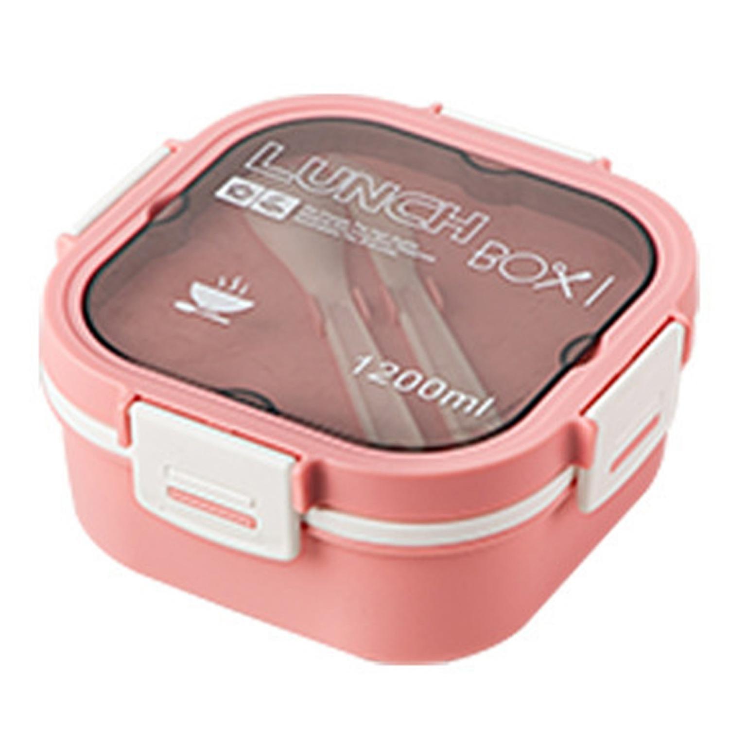 1 Set 1200/1700ML Lunch Box with Spoon Fork Grid Design Double Layer Food Preservation Microwave