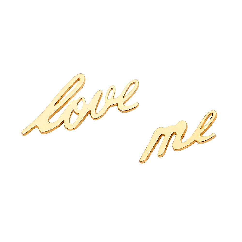 14k Yellow Gold Love me Earrings With Push Back 16x6mm Stud Earring for Women - .8 Grams