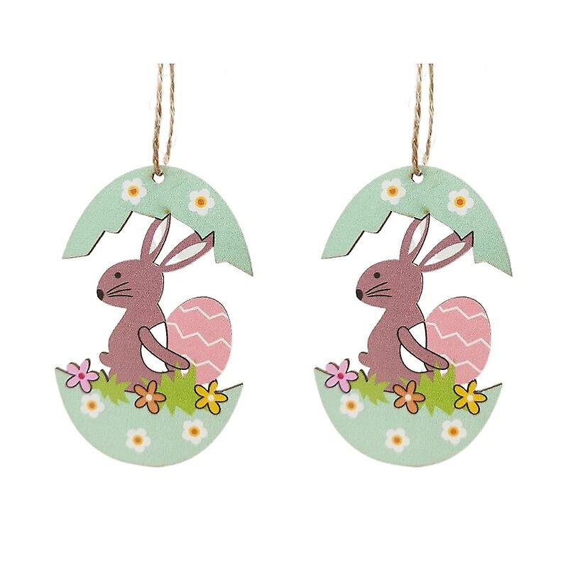 2個のイースター木製ペンダントかわいいウサギの卵ハンギングオーナメント春のイースターデコレーションホームキッズギフトクラフトパーティー用品