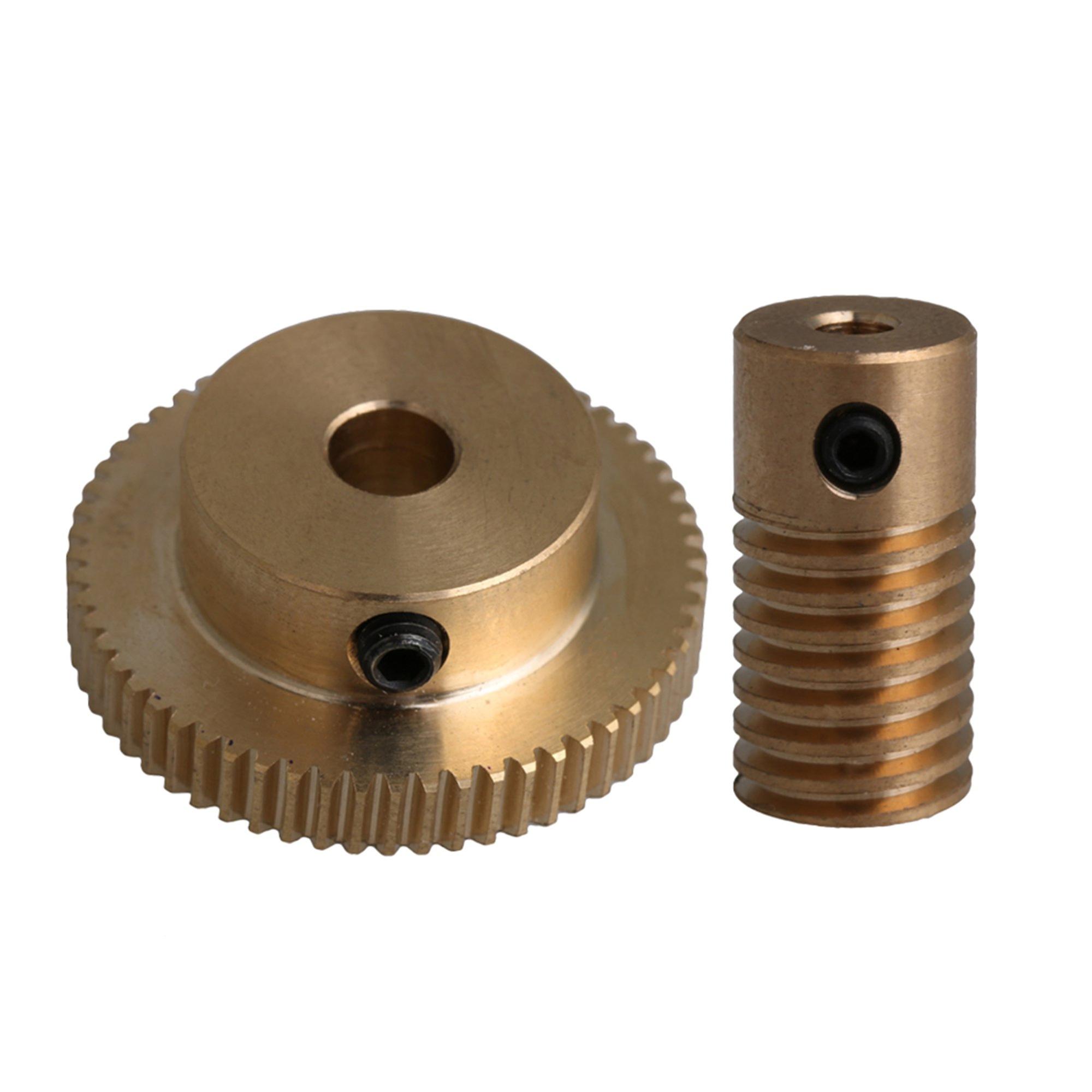 3.17MM Bore ID 0.5 Modulus Brass Worm Shaft 60 T Worm Gear Wheel