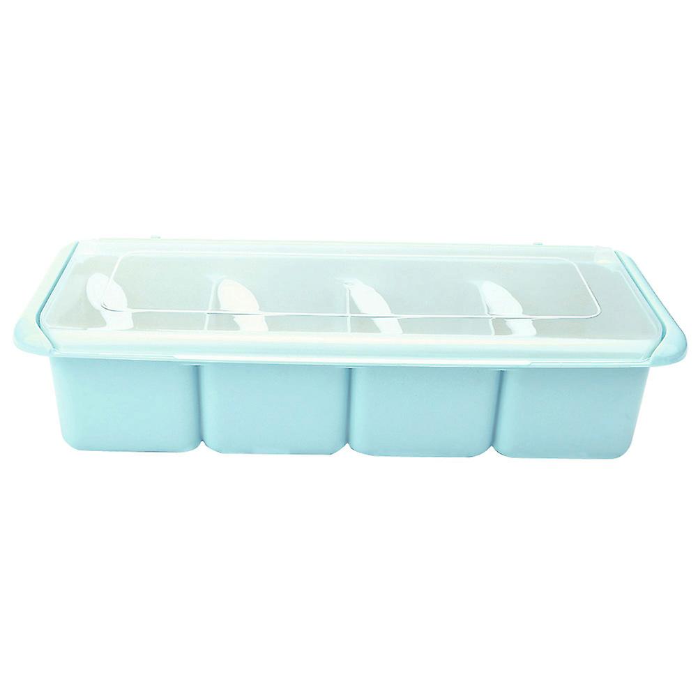 4 Compartments Seasoning Box Spice Rack Organizer Condiment Holder Container(Blue)