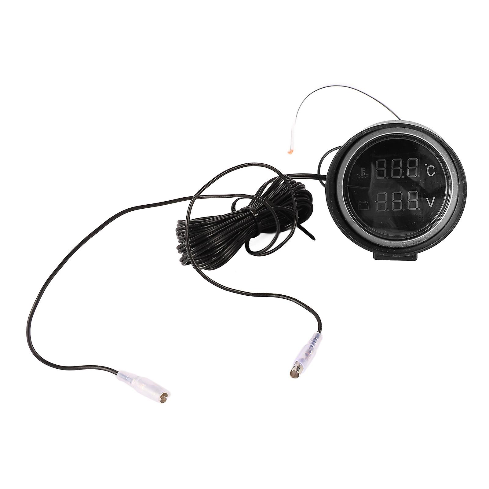 DC9V to 36V Car Voltmeter Gauge Two in One Digital Display Water Temperature Volt Meter 10mm Water Temp Plug Blue 