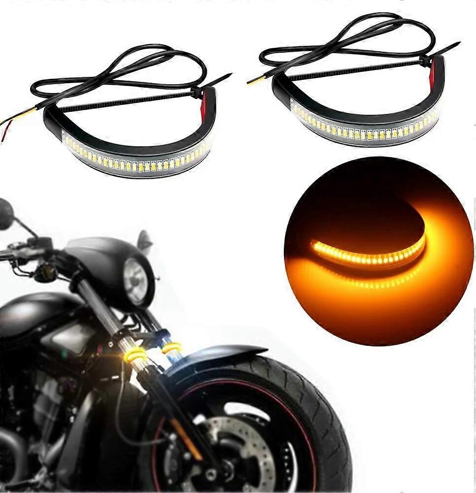2Pcs 12V LED Ring Fork Strip Lamp Flashing Blinker Motorcycle Turn Signal Light & DRL Amber White Moto Flasher Auto Accessories ST1M162