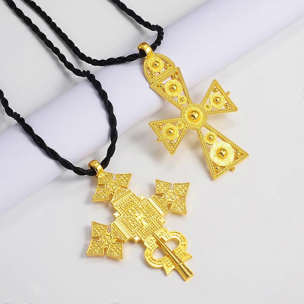 Ethiopian Habesha Gold Cross Jewelry Set – African Trendy Cross Necklace & Earrings Set, 24K Gold Plated Brass, Gift Boxed - View #4
