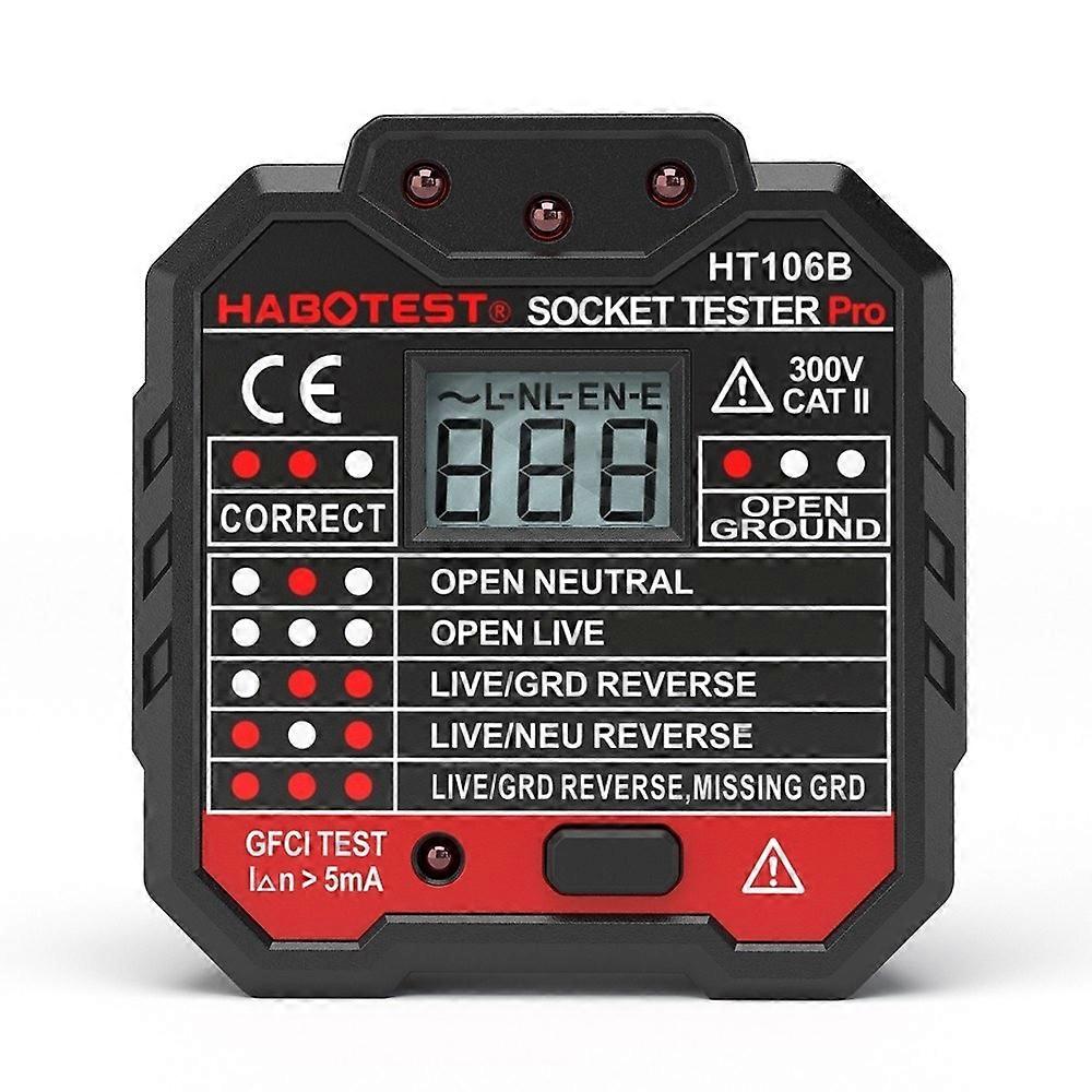 HABOTEST HT106D RCD Electric Socket Tester Automatic Neutral Live Earth Wire Circuit Polarity Detect