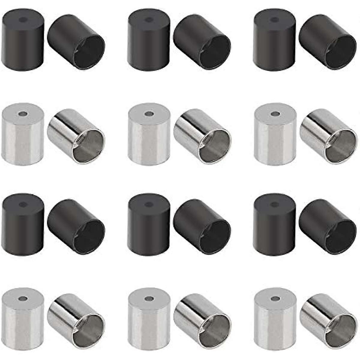 2 Colors 40pcs Stainless Steel Cord Ends Column Leather Cord End Caps Cord 6mm Inner Diameter End Caps Cord End for Jewelry Making Kit