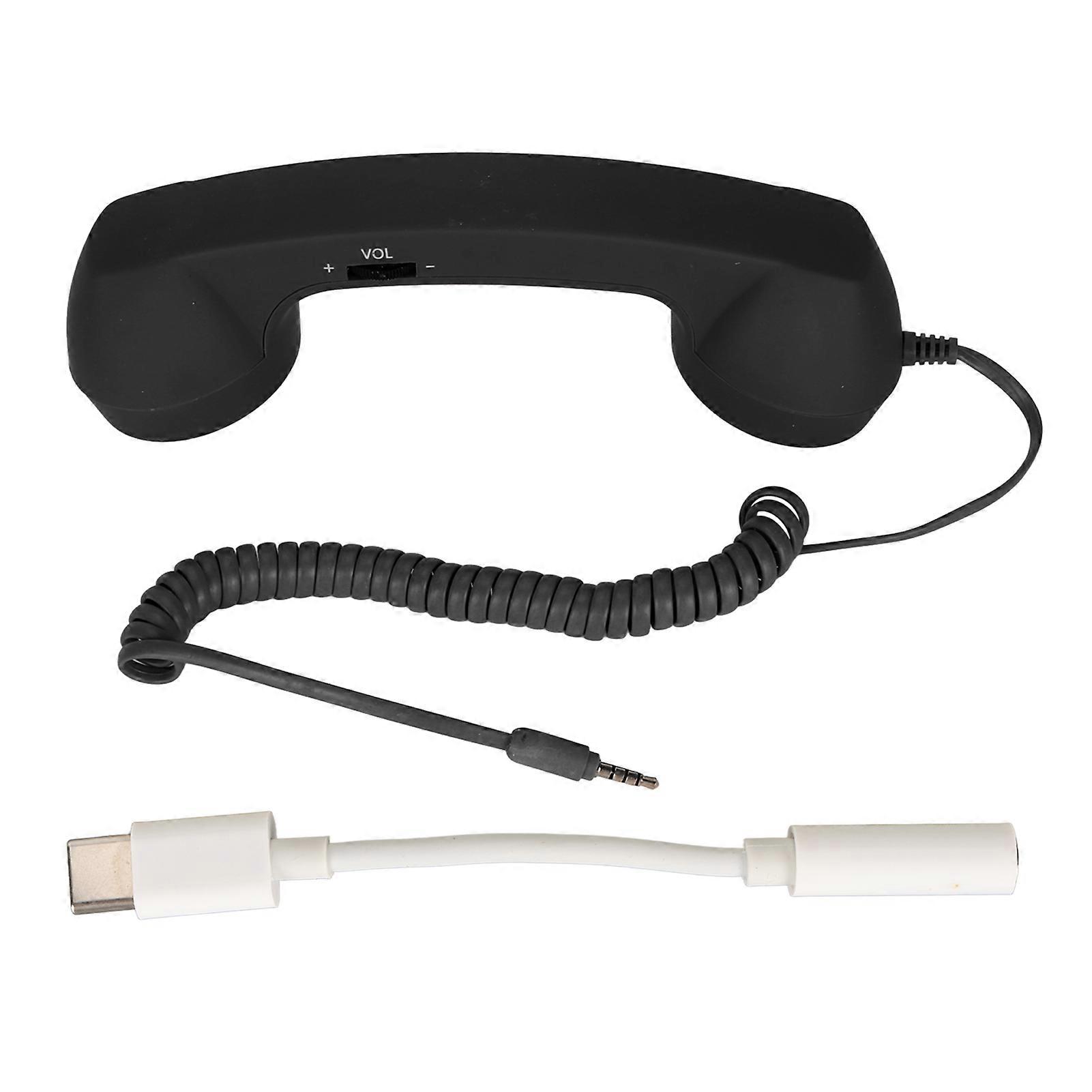 Cell Phone Handset USB C Radiation Proof Vintage Phone Handset with 3.5 Mm Socket for Smartphone Black