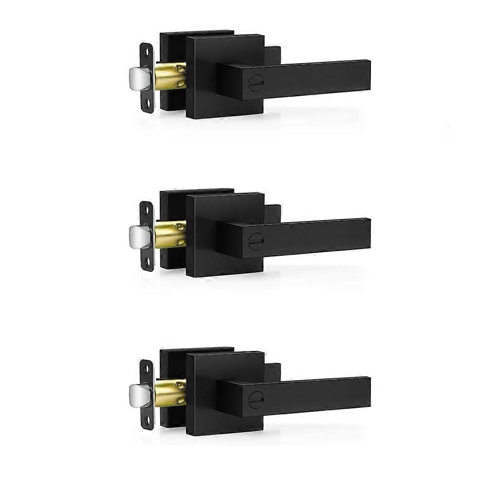 3 Pack Matte Black Door Handles, Keyless Interior Door Knobs, Privacy Door Lever Locksets for Bedro