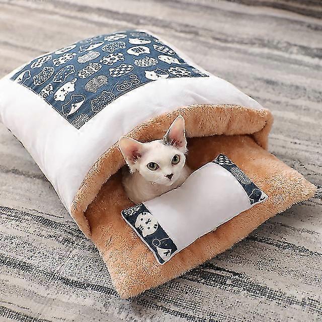Madden Cute Cat Bed Warm Cat Sleeping Bag Deep Sleep Cave Winter Removable Pet House Bed For Cats Dogs Nest Cushion With Pillow