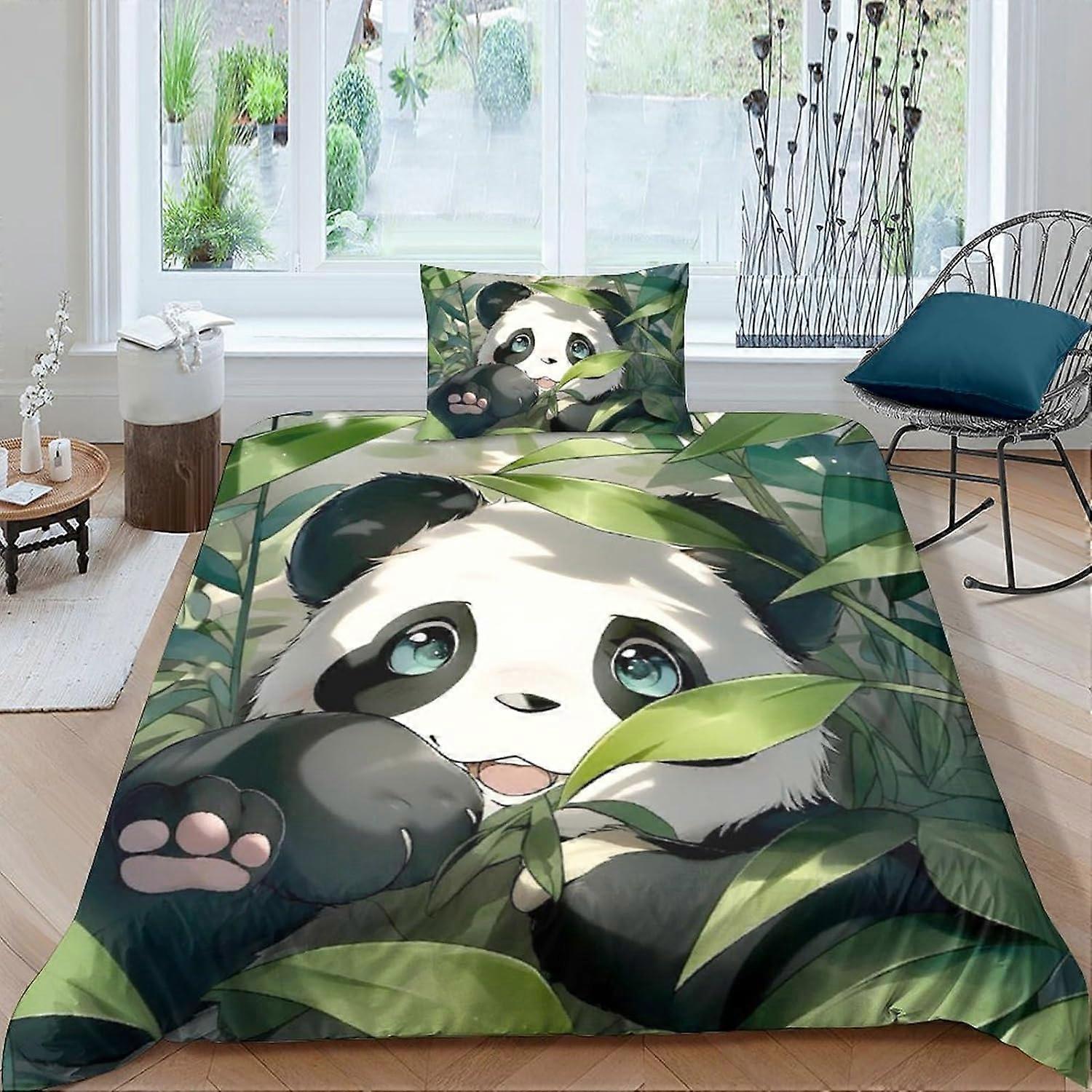غطاء لحاف مطبوع باندا مفرد ، طقم مفروشات من الألياف الدقيقة مع سحاب للإغلاق مع أكياس وسائد مجموعة مفروشات برية مطبوعة 135 * 200 سم