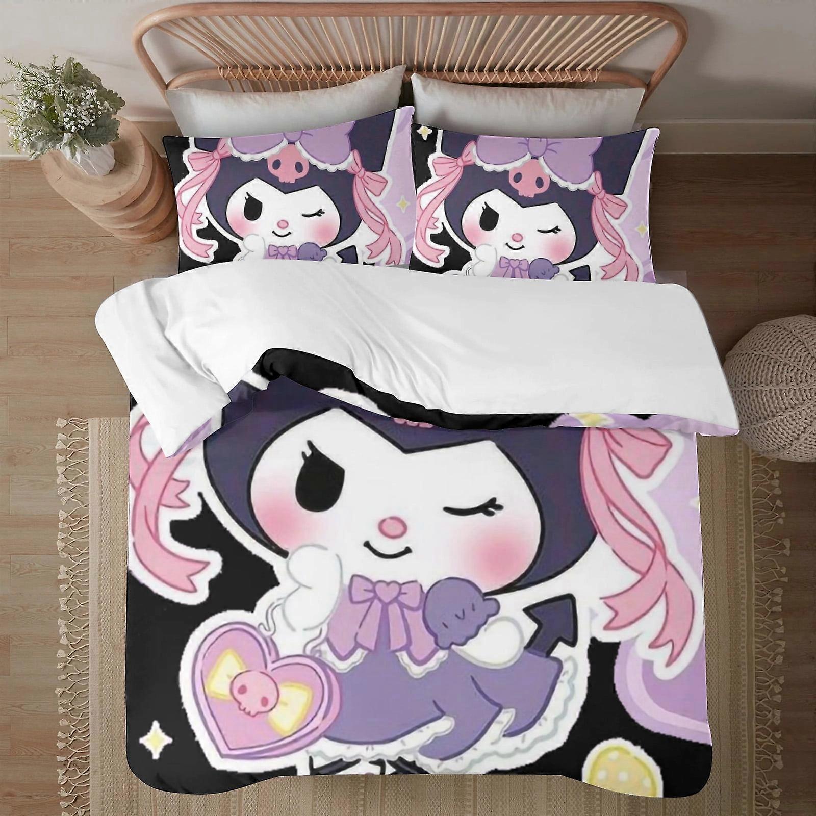 v377 Kuromi Soft 3D Impresso Capa de Edredom Conjunto de Cama com Capa de Edredom Conjunto de 3 Peças Inclui 2 Fronhas e 1 Capa Lavável na Máquina ol377