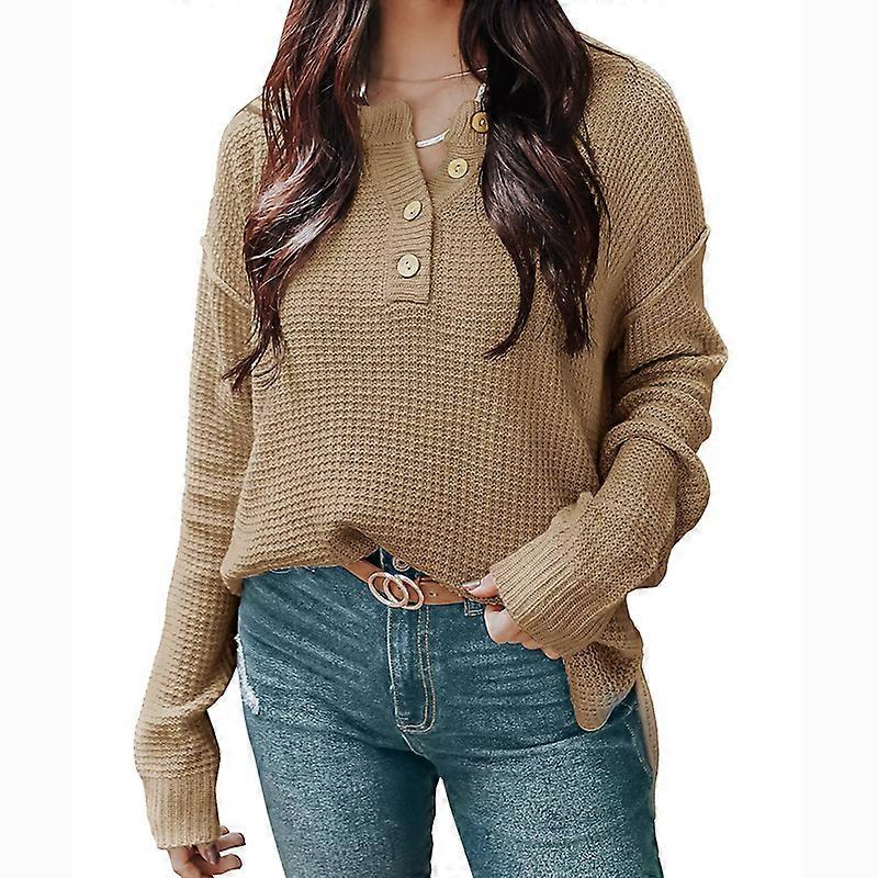 Women\'s Woolen Pullover Top Button-down Pullover Jumper Top for Vacation Fall Winter Spring