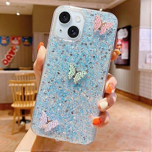For iPhone 15 Starry Sequin Rhinestones Color Butterflies Epoxy TPU Phone Case