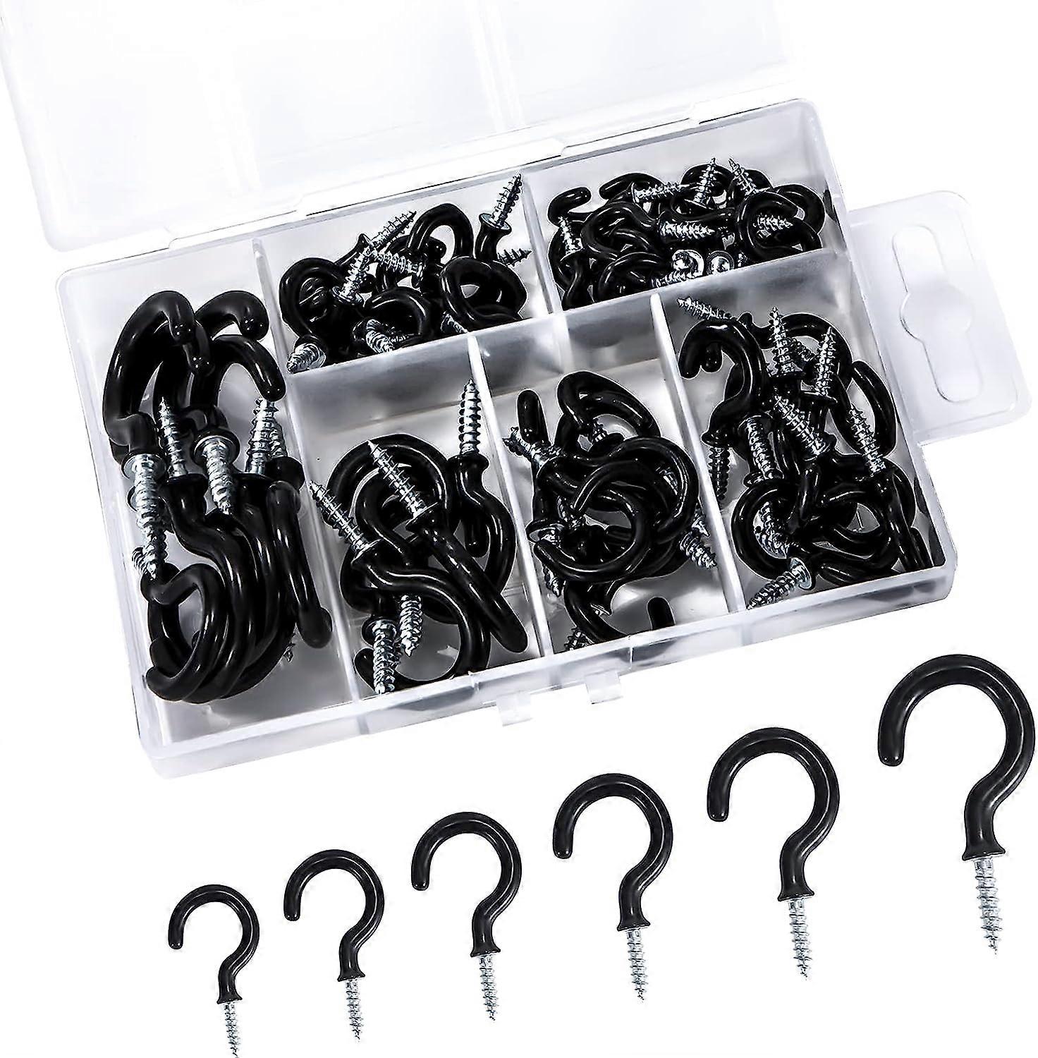 Hooks 70 Pieces Metal Mug Hooks for Wall Ceiling Wood, Plastic Coated Screw Hooks for Hanging Cups, Keys, Plant, Light (6 Sizes),2024 Ping