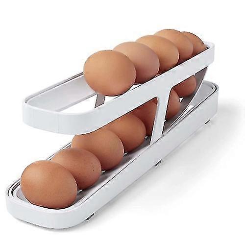 Automatic Egg Storage Box Egg Dispenser Home Kitchen Refrigerator Egg Container (white)