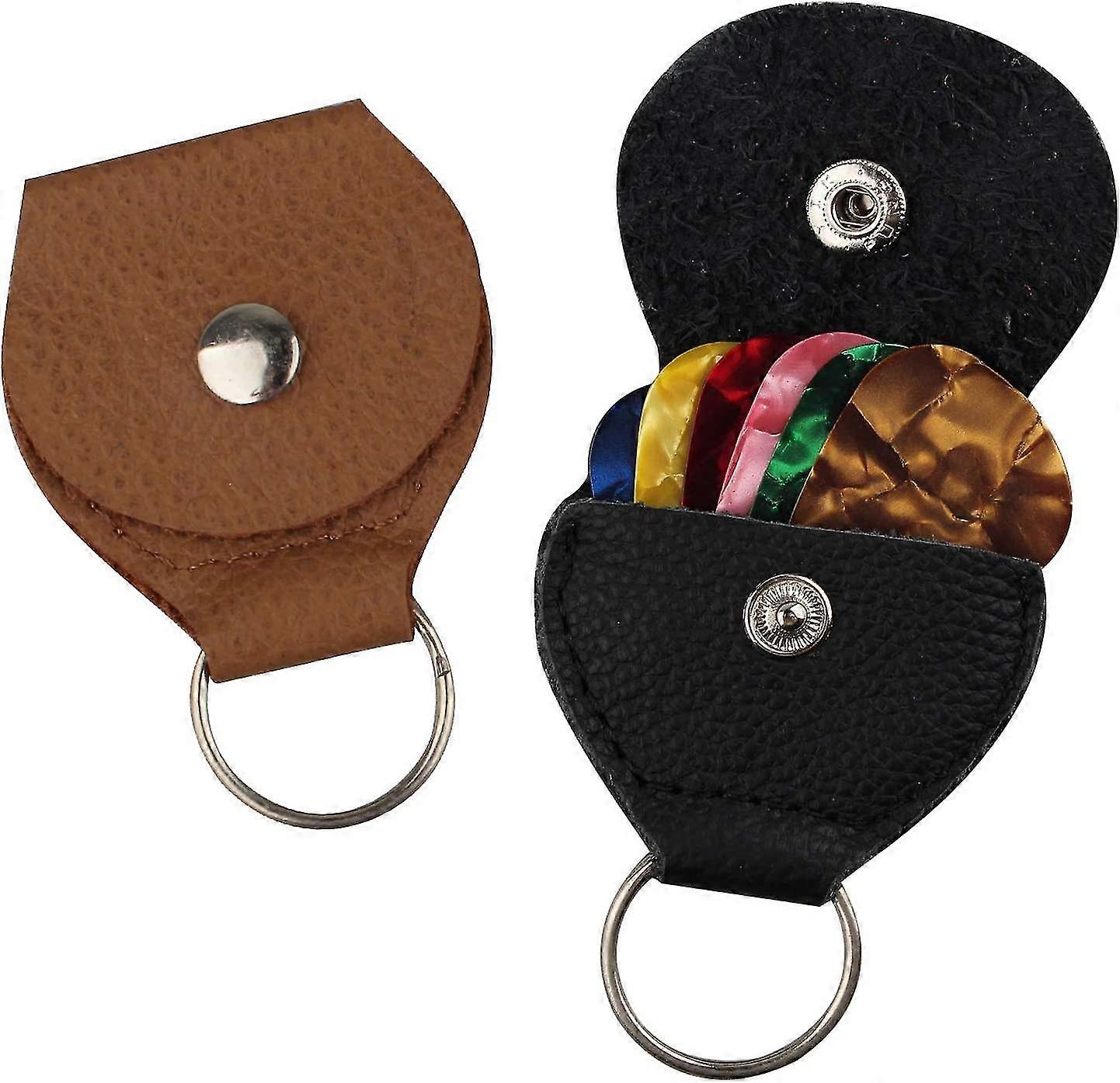 2 Pack Leather Keychain With Keyring And 6 Double Sided Colored Celluloid Picks Gift