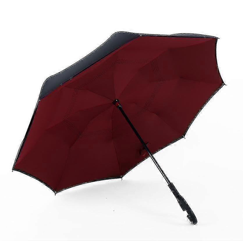 C- Parasol Folding Rain Windproof Umbrella Double Layers Inverted Reverse--redwine