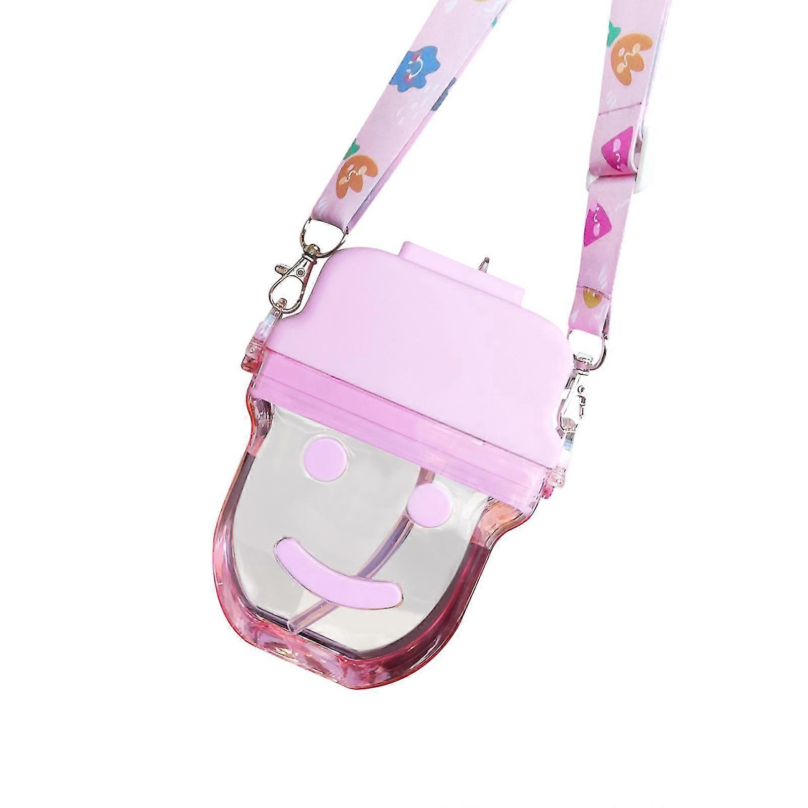 Lovely Water Bottle Straw Leakproof Plastic Shoulder Strap Drinking Kettle
