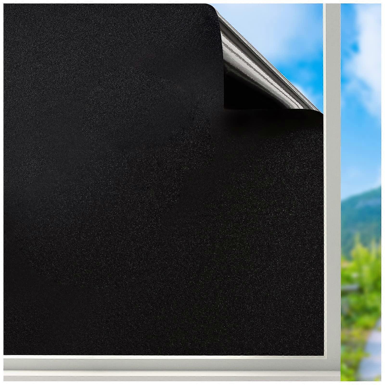 Blackout Window Film Privacy: 100% Total Light Blocking Self-Adhesive Black Frosted Window Film for Glass Windows