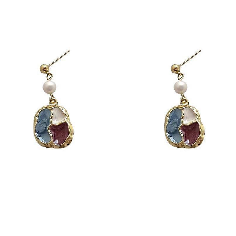Irregular Color Matching Pearl Earrings With Light Luxury Design Contrast Color Earrings Mesh Red Earrings