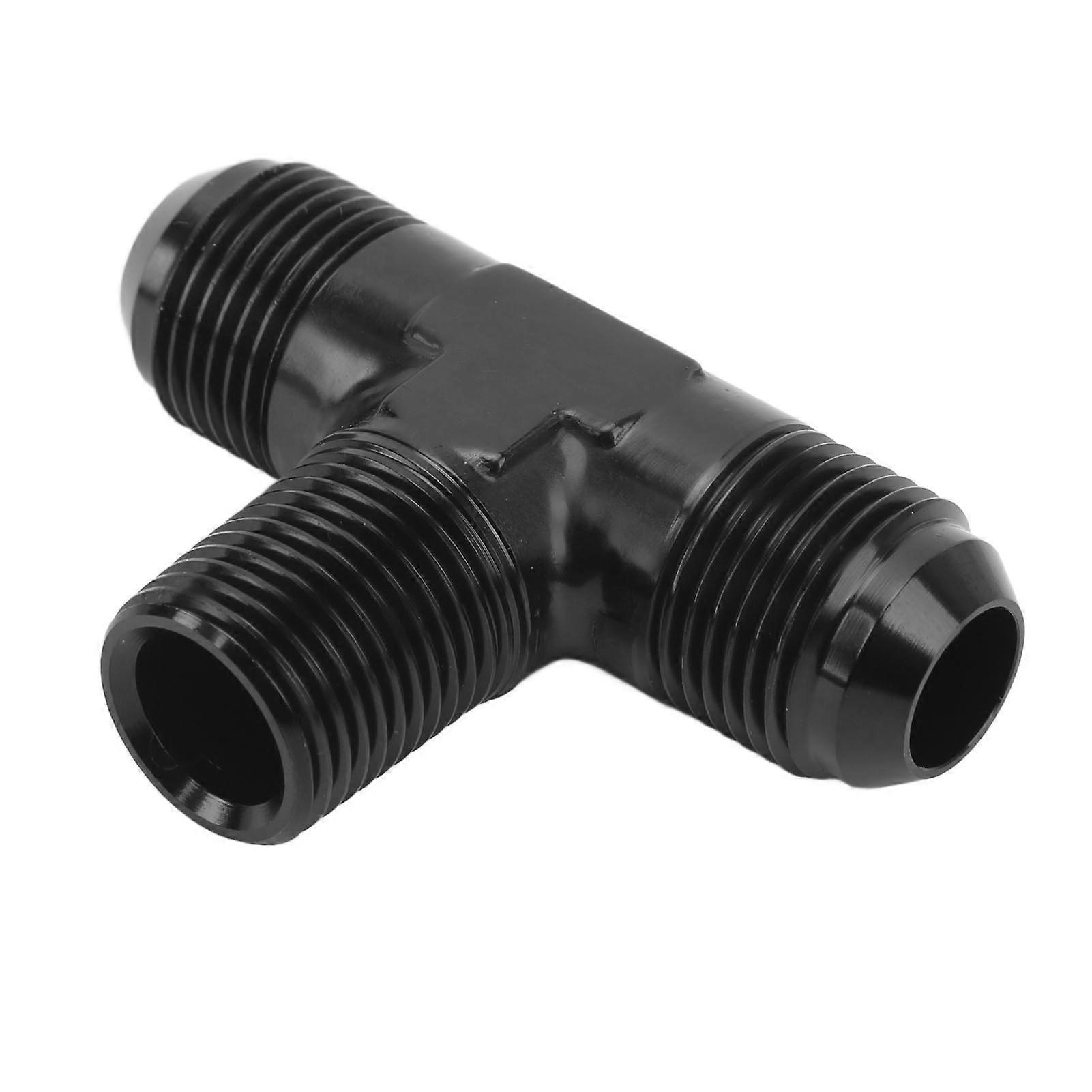Tee Adapter 3 Way T Shaped Connector Fitting Aluminium Alloy Black Anodized Finish 10AN to 1/2 NPT