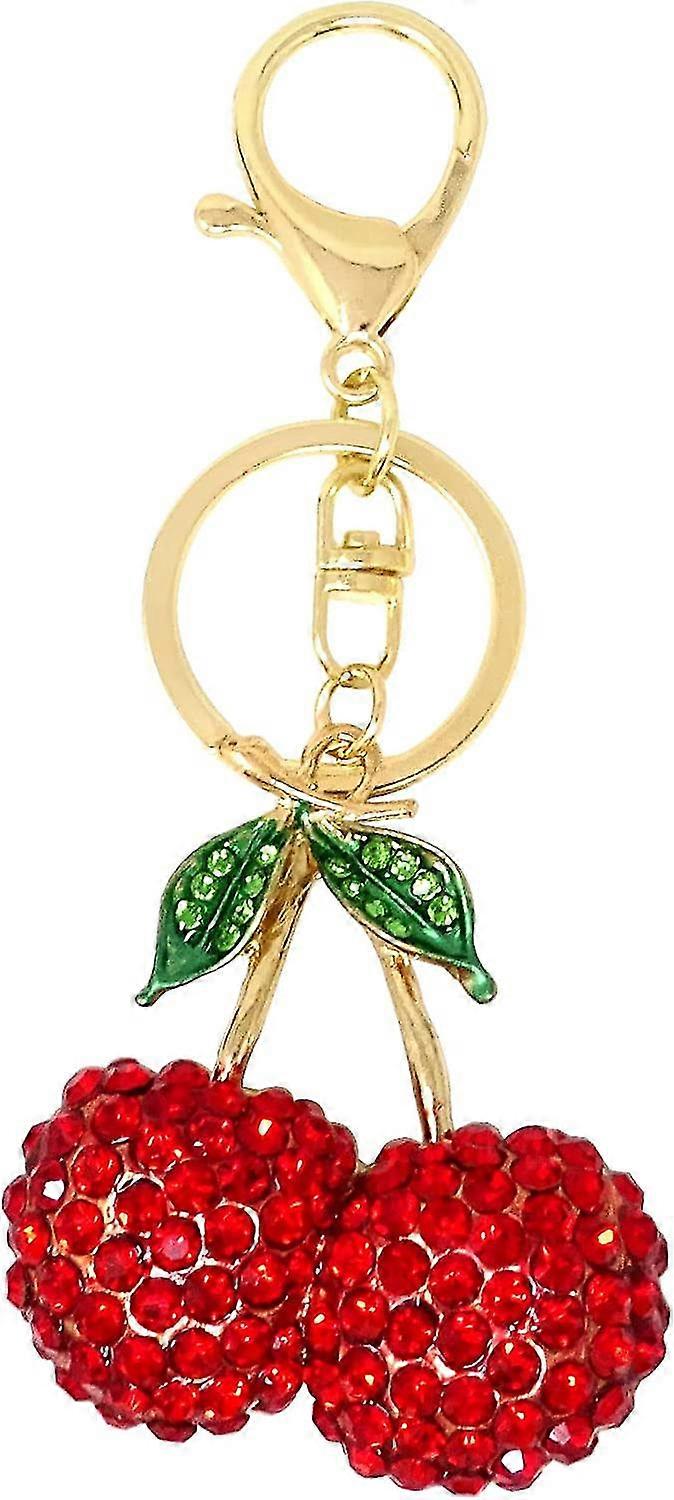 1pcs Rhinestone Cherry Keychain Sparkling Fruit Cherry With Leaves Keyring