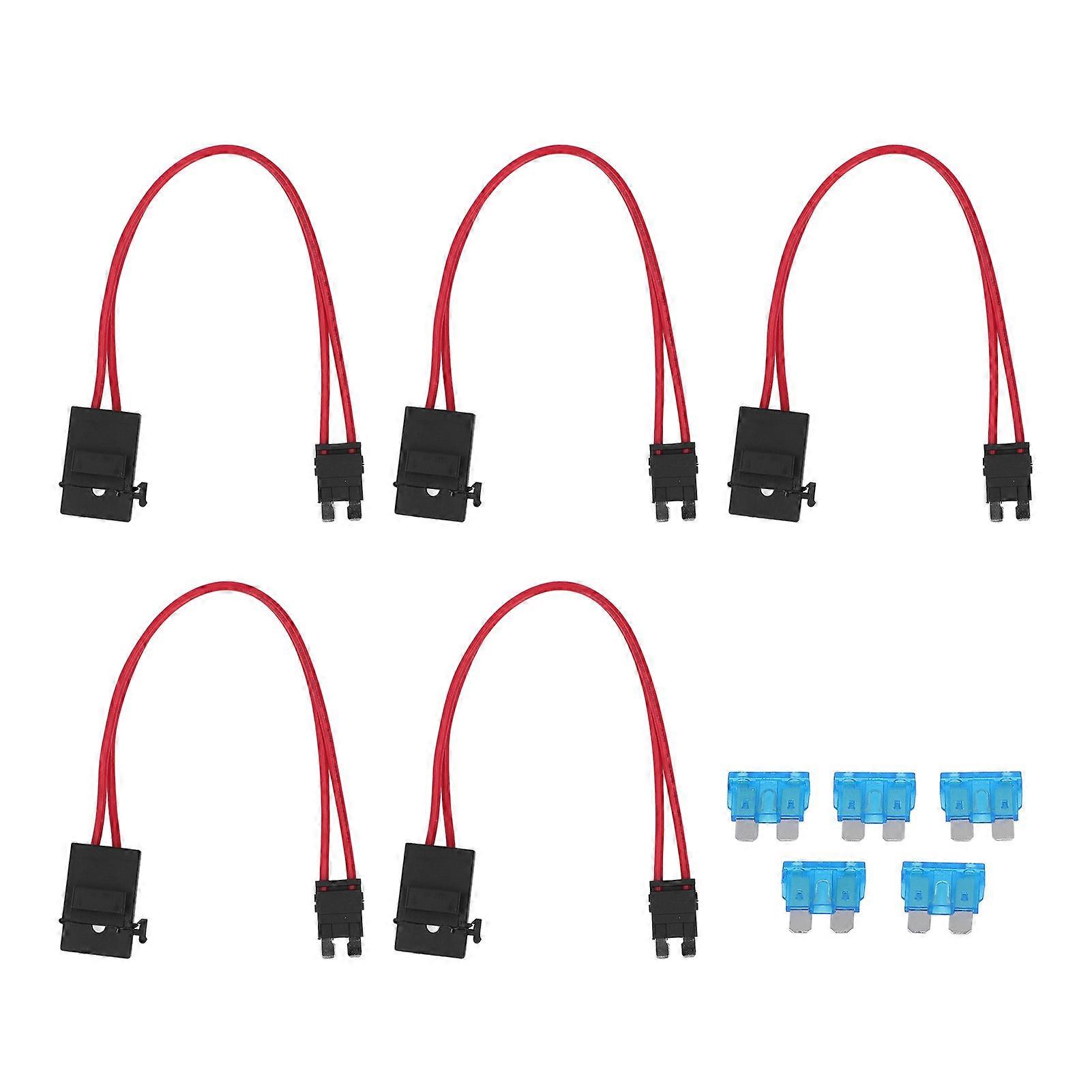 5Pcs Car Fuse Holder Connector Mini Heavy Duty Wire Extension for Vehicle ATM 20A 16AWG with 5 Fuses ACT M 19.1mm