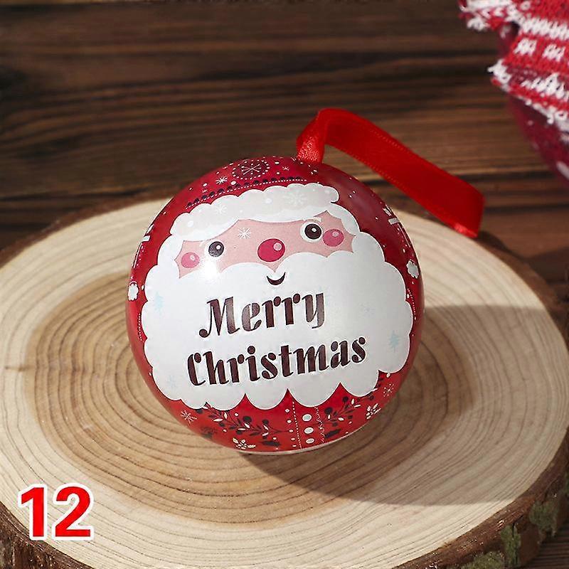 1PC Navidad Party Santa Printing Round Empty Case Mini Tin Box Candy Storage Case Round Ball Shaped