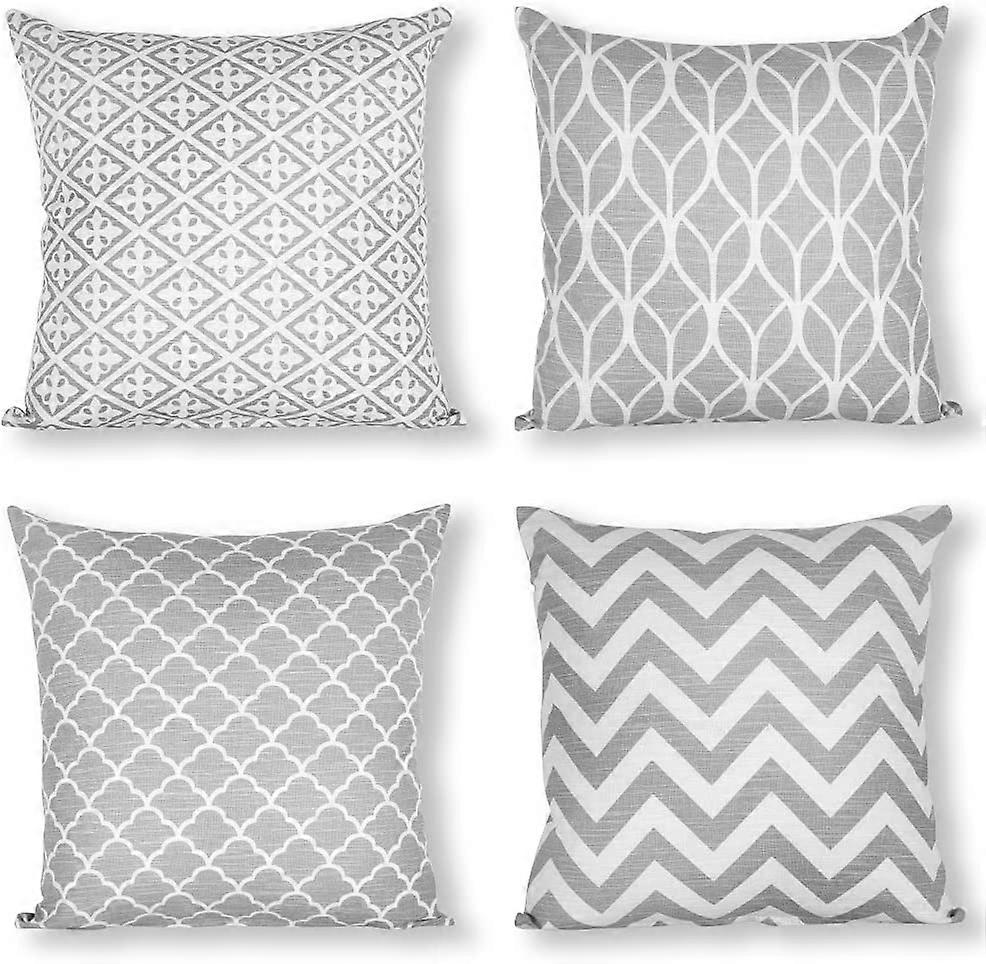 Set of 4 Double Sided Square Cushion Covers, 45cm Length x 45cm Width, Gray