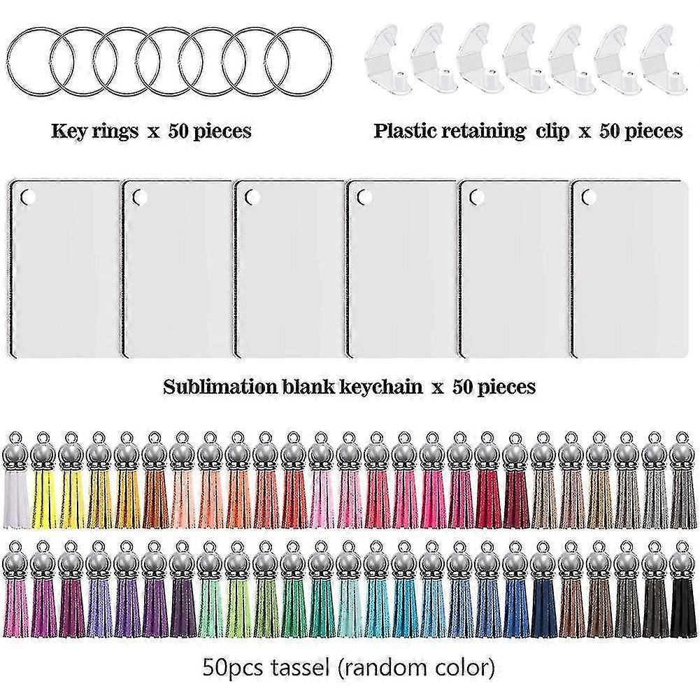 200pcs Sublimation Keychain Blanks Set Rectangle Heat Transfer Blanks Keychain Tassels With Key Rin (haoyi)