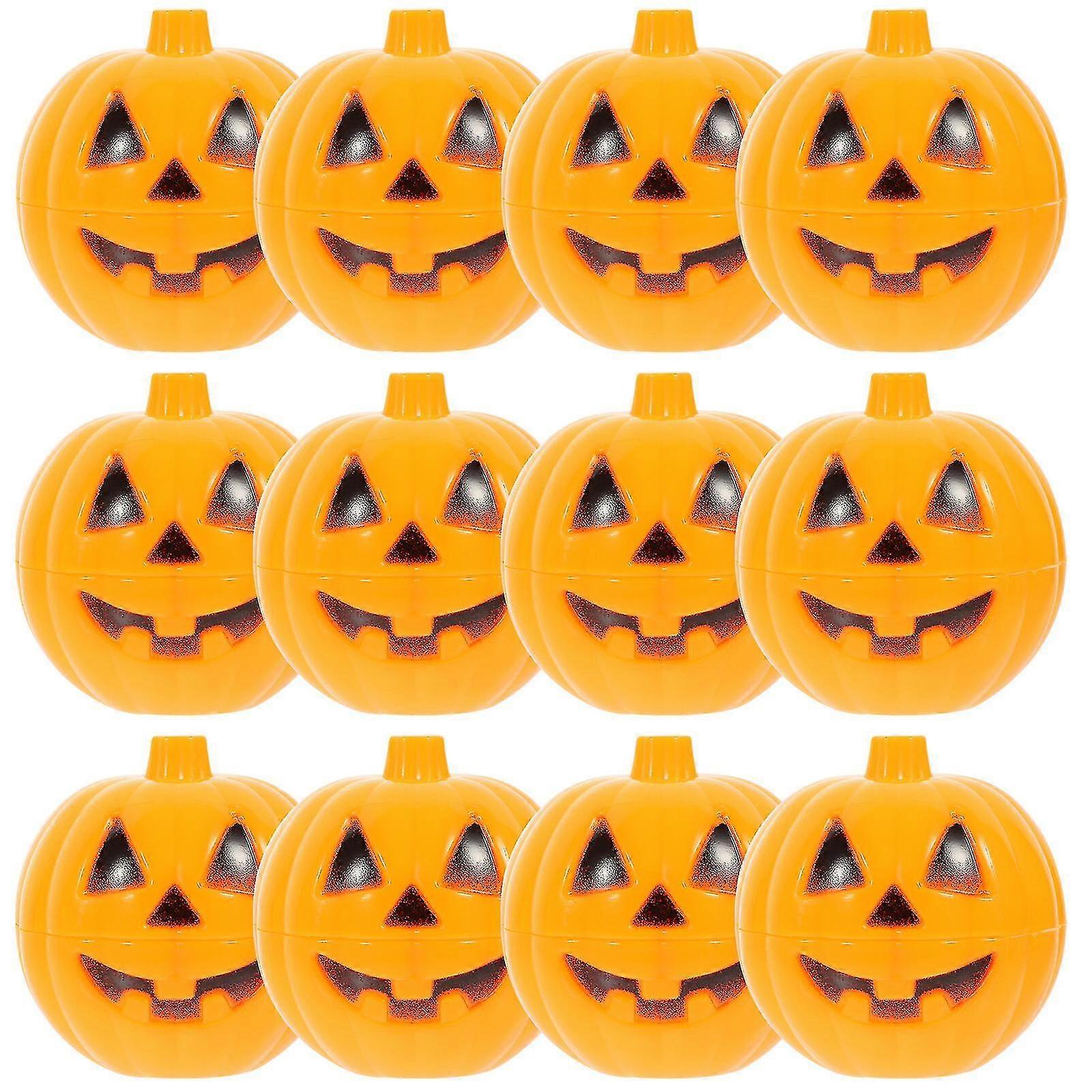 12pcs Plastic Pumpkin Shaped Storage Box Case Container Halloween Mini Gift Holder Props (yellow)