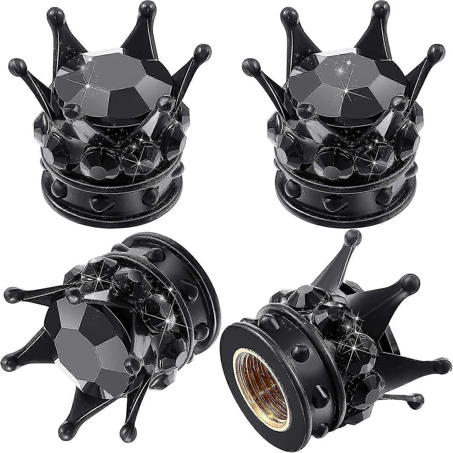 Crystal Rhinestone Tire Valve Caps, Black