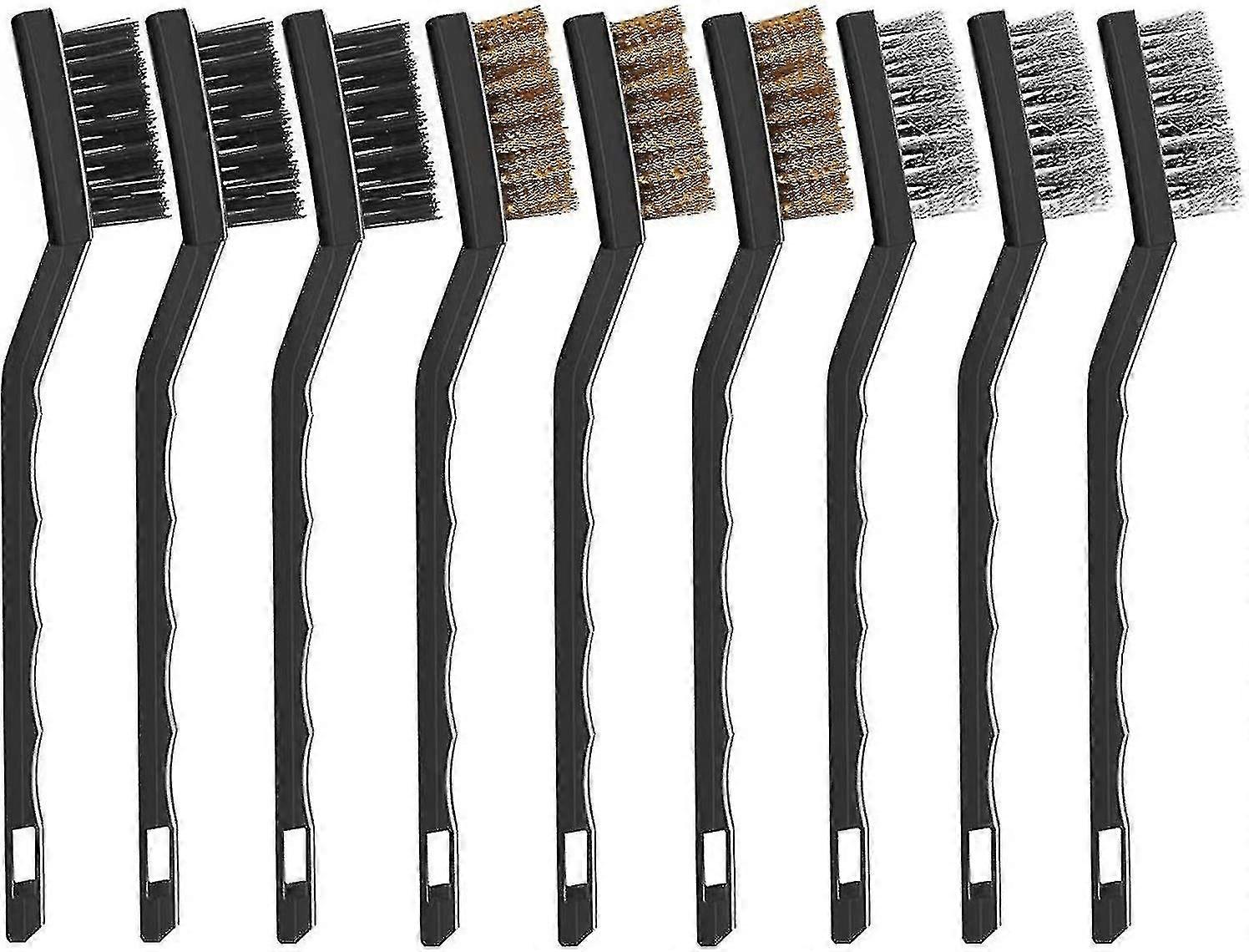 Mini Wire Brushes, 9 Pcs Wire Brushes, Small Wire Brush With Curved Handle And Handheld Wire Brush For Welding Slag And Rust Cleaning (7 Inch)