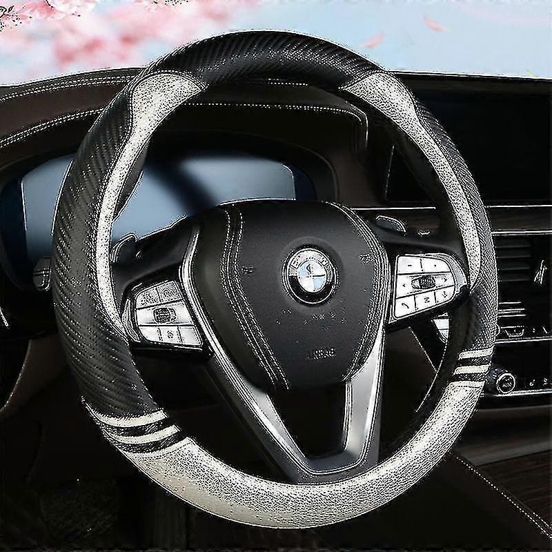 غطاء عجلة القيادة من ألياف الكربون والجلود غير القابل للانزلاق يمتص العرق والجلد الأبيض