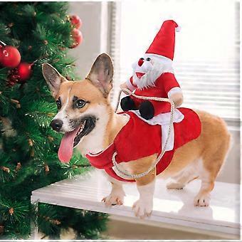 hund julemanden ridning julekostume sjovt kæledyr cowboy ridning hest designet hunde katte tøj tøj fest kjole op tøj jul halloween (1