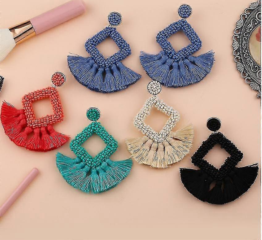 Perles Statement Tassel Boucles d’oreilles pour femmes, boucles d’oreilles bohème Fringe