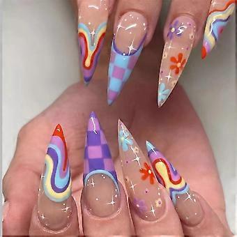 good Pressing style nails, exquisite flower rainbow design, suitable for women's 24 pieces