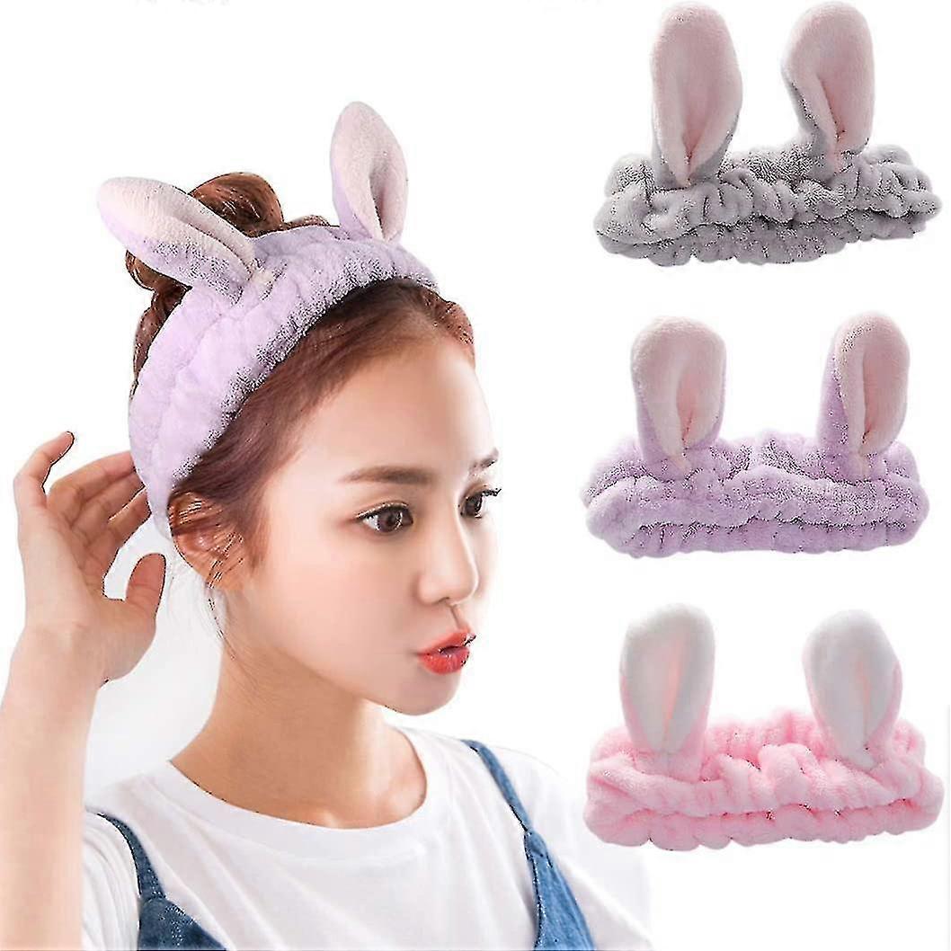 3 Pcs Hair Bands Makeup Spa Bunny Headband Soft Elastic Hair Wrap-c